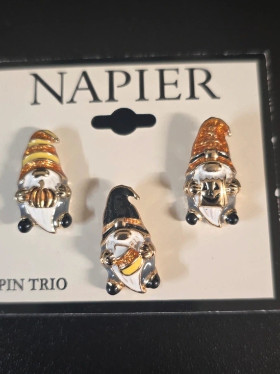 Napier Other - Napier Halloween Gnome Pin Trio - Black, Orange, Gold